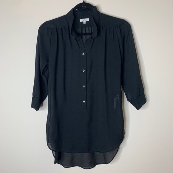 Aritzia Wilfred Blouse Half Button Front Long Sleeve Sheer Black Size XS - Picture 7 of 13